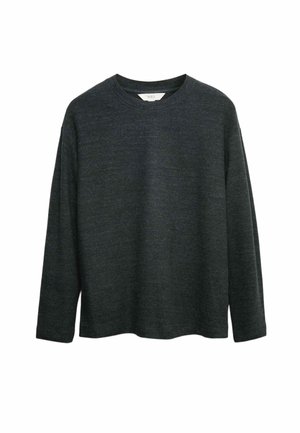 T-shirt à manches longues gris foncé en tissu doux, avec un col rond et une coupe décontract�ée. Aucun motif ni accent visible. Design simple.