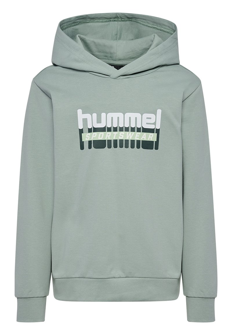 Sweat à capuche vert clair en tissu doux, avec un logo frontal blanc et vert foncé. Comprend un cordon de serrage à la capuche et des poignets côtelés.
