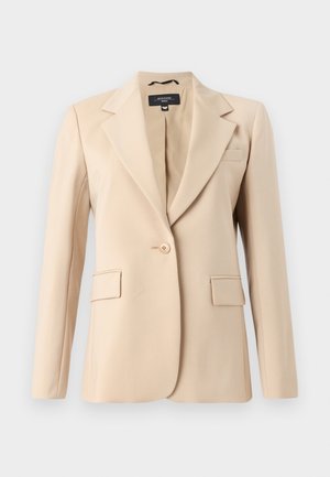 Beige blazer med spetsig slag, enknappsslutning och två framfickor. Tillverkad av ett jämnt tyg med en skräddarsydd passform.