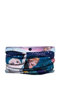 Gaiter per il collo in tessuto multicolore con personaggi di Frozen della Disney. Il design include tonalità blu e diverse espressioni stampate.