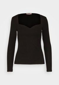 Schwarzes Langarmshirt aus geripptem Stoff, mit quadratischem Ausschnitt und figurbetontem Design, das den Oberkörper betont.