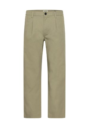 Béžové bavlnené nohavice s rovnými nohavicami, s plisovaným predným dielom a elastickým pásom. Obsahujú jeden predný gombík a dve bočné vrecká.