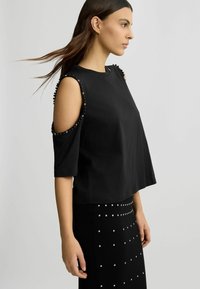 LIU JO WITH BEADS AND RHINESTONES - Triko s potiskem - black