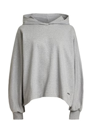 Szara, krótka bluza z kapturem, wykonana z miękkiego materiału. Posiada szerokie rękawy i ściągacz u dołu. Minimalistyczny design bez wzorów.