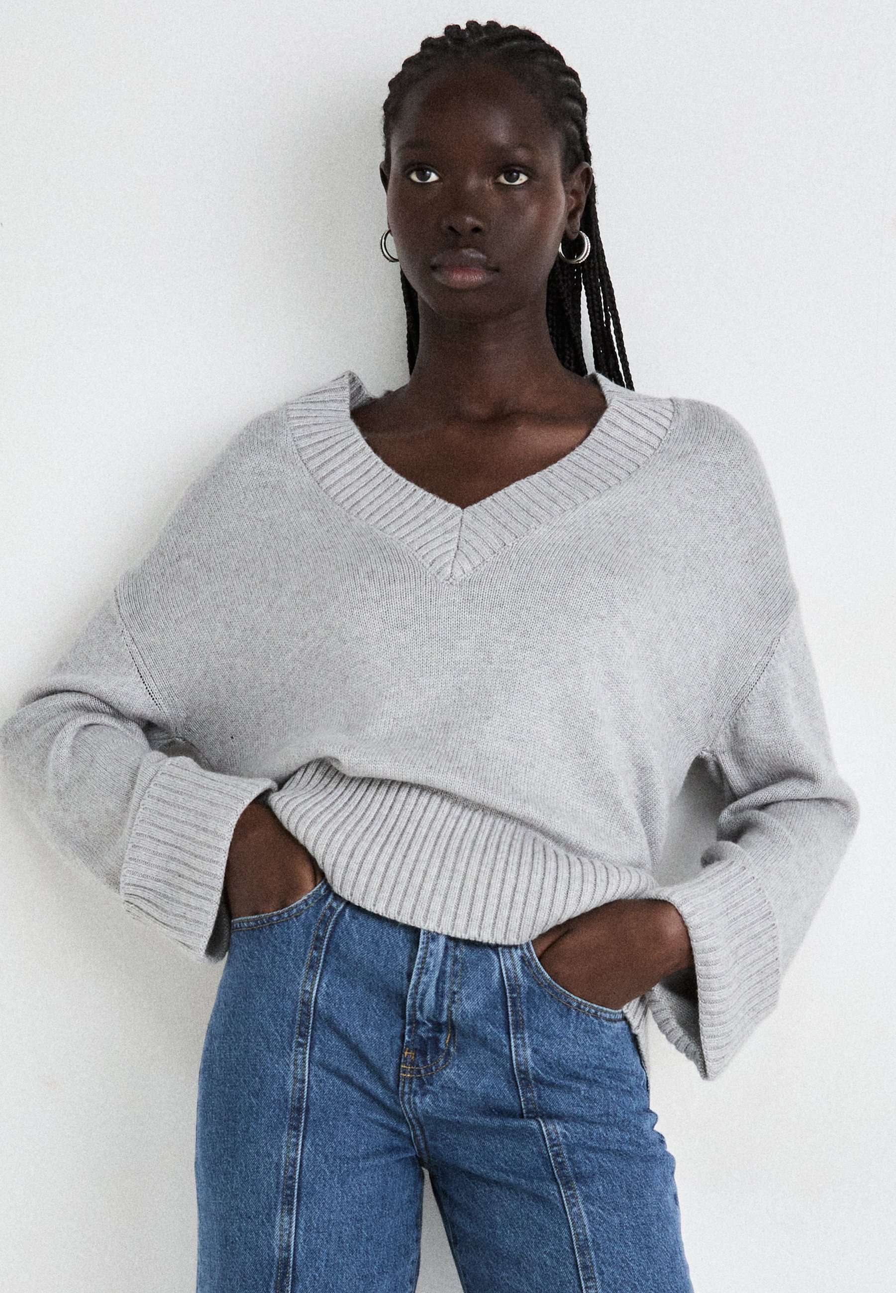 Gina Tricot V NECK - Jumper - light grey melange/grey - Zalando