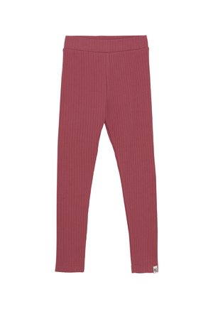 Kinder-Rumpfstrickleggings in staubigem Rosaton mit elastischem Bund und kleinem Markenetikett am Saum.