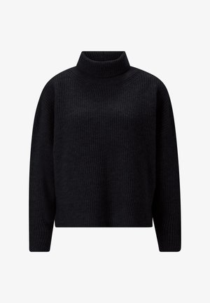Zwarte gebreide trui met een hoge col, voorzien van een geribbelde structuur en een oversized pasvorm, met wijde mouwen en een cropped lengte.