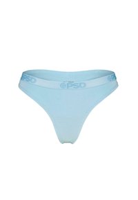 String bleu clair en coton avec une texture douce, doté d'une large taille élastique embossée du nom de la marque "PSD."
