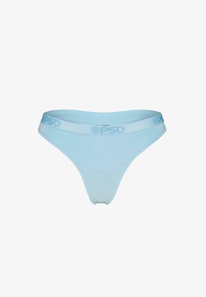 Lyseblå bomuldsstringtrusse med en blød tekstur, prydet med en bred, elastisk taljevære med det prægede mærkenavn "PSD."