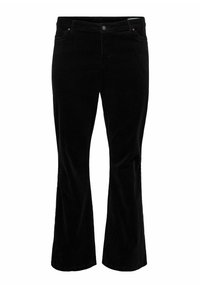 Pantaloni a sbuffo in corduroy nero con una texture morbida, cinque tasche e chiusura con bottone in vita. Fit sartoriale lungo i fianchi.