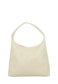 Borsa bianca, con texture e design semplificato. Presenta una singola tracolla curva e una forma morbida da hobo con una finitura liscia.