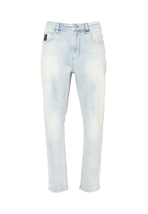 Lichtblauwe spijkerbroek met een hoge taille, slim fit en subtiele vervagingen. Voorzien van een klassiek ontwerp met vijf zakken en een ritssluiting.