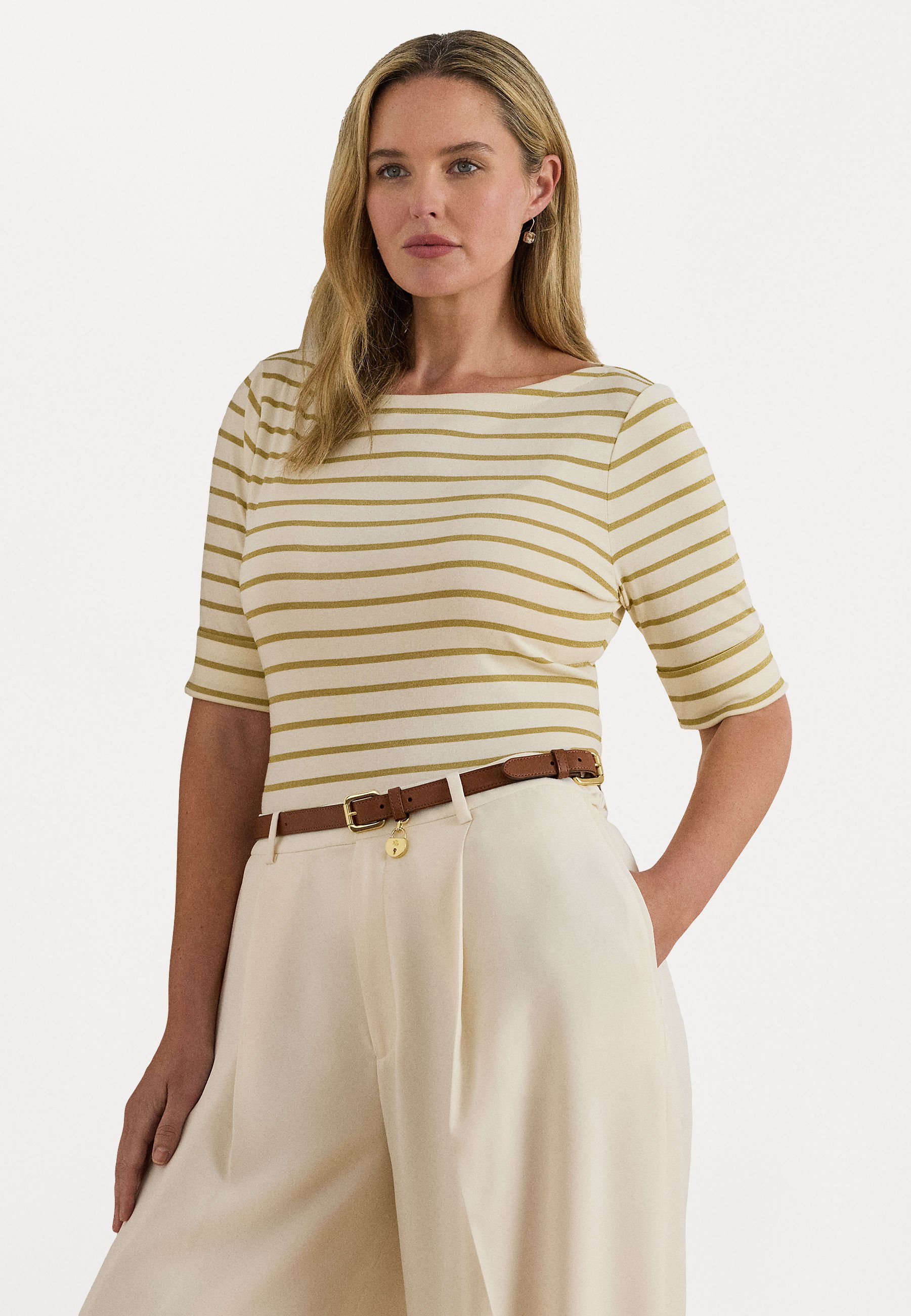 Lauren Ralph Lauren Woman METALLIC STRIPED BOATNECK TEE