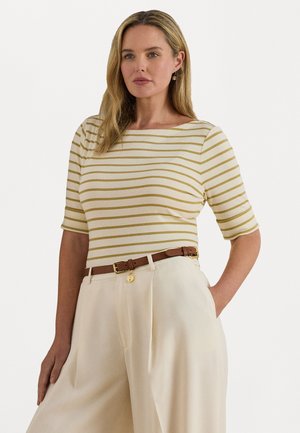 METALLIC STRIPED BOATNECK TEE - T-shirt basic - mascarpone cream/gold metallic