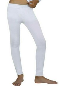 Leggings blancos hechos de una tela suave y elástica. Diseño ajustado con una cintura ceñida y tobillos con puños. Textura lisa sin patrones ni acentos.