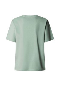 Plain light green short-sleeve T-shirt shown from the back with a crew neck and straight hem.