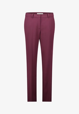 Pantaloni da donna slim-fit a vita alta, dritti, in un profondo bordeaux, con passanti per cintura e chiusura frontale nascosta.