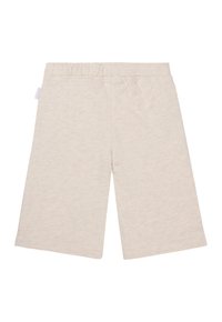 Lichtbeige shorts gemaakt van een zachte katoenmix. Voorzien van een elastische tailleband en recht gesneden pijpen met een gladde textuur. Geen zichtbare zakken.