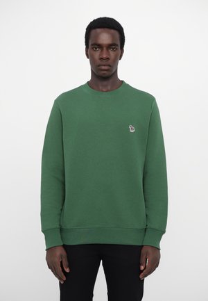 Green sweatshirt made of fabric with a smooth texture. Features a crew neckline, ribbed cuffs, and a small embroidered logo on the chest.