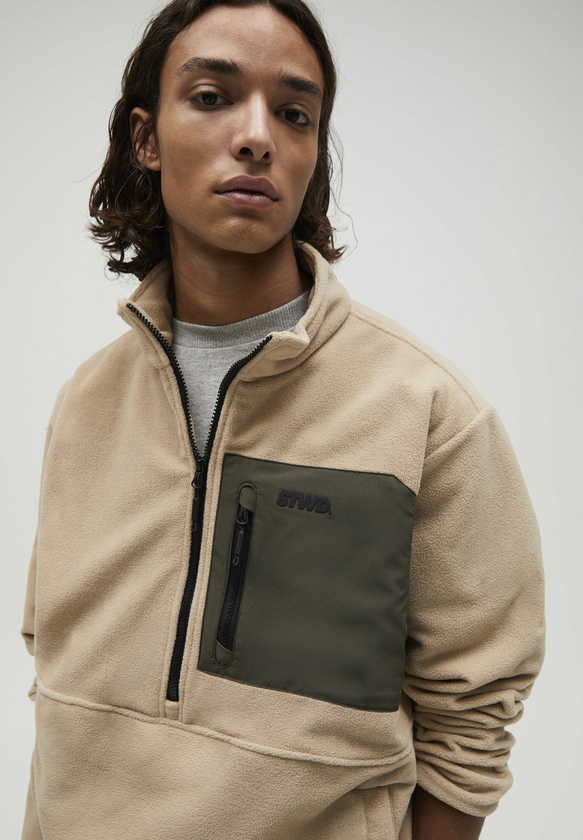 pull&bear jacket with half zip in khaki