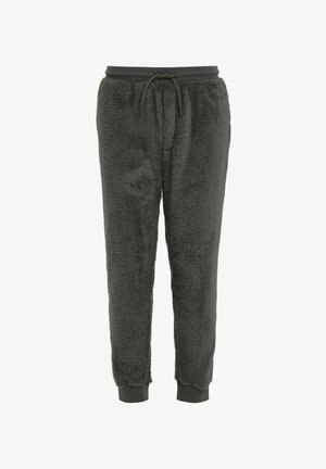 Fuzzy donkergrijze joggers van textuurstof, met een trekkoord in de taille en ribgebreide boorden bij de enkels.