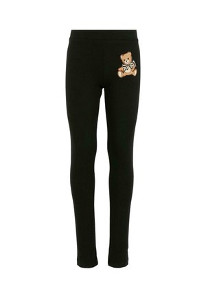Leggings noirs en matériau extensible avec un design ajusté. Présentent une petite broderie de teddy bear sur le côté gauche.