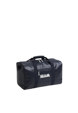Una bolsa de deporte SLAM de color azul marino oscuro, con dos asas de transporte, cremalleras blancas y un bolsillo delantero con cremallera, sobre fondo blanco.