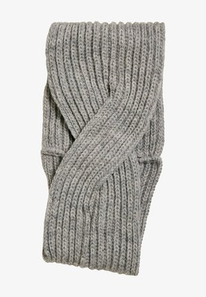 Sötét szürke kötött fejpánt csavart mintával, vastag bordás textúrával. Puha anyagból készült, a melegség és kényelem érdekében.