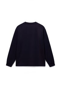 Μπλούζα με μακριά μανίκια σε σκούρο ναυτικό μπλε βαμβάκι. Διαθέτει στρογγυλή λαιμόκοψη, ριμπ μανσέτες και άνετη εφαρμογή. Απλή και μονόχρωμη χωρίς σχέδια.