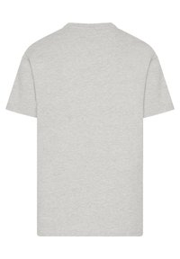 Graues Baumwoll-T-Shirt mit kurzärmeligen, rundem Ausschnitt, einfarbig und lässiger Passform. Keine sichtbaren Logos oder Muster. Nur Rückansicht.