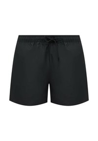 Pantaloni da bagno neri realizzati in materiale leggero, con un elastico in vita e un cordoncino per una vestibilità regolabile e una superficie liscia.