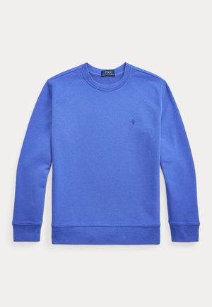 Blauwe sweatshirt van een katoenmix. Heeft een ronde halslijn, lange mouwen, geribbelde manchetten en zoom, met een klein logo op de borst.