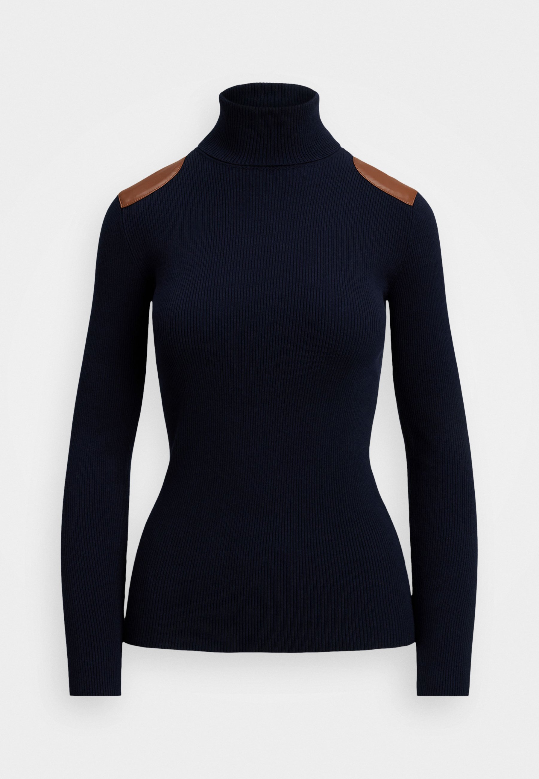 トップス ralph lauren black label leather knit Lauren Ralph Lauren FAUX LEATHER-TRIM RIB KNIT ROLL NECK - Jumper