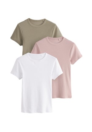 3 PACK  SHORT SLEEVE REGULAR FIT - Základné tričko - khaki green pink white