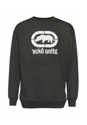 Dark gray sweatshirt with long sleeves, featuring a white rhinoceros logo and text "*eckō unltd." on the front. Classic crewneck design.