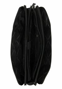 Sac noir à plusieurs compartiments avec un intérieur matelassé, doté de plusieurs poches zippées et d'un design épuré. Tissu durable avec une texture lisse.