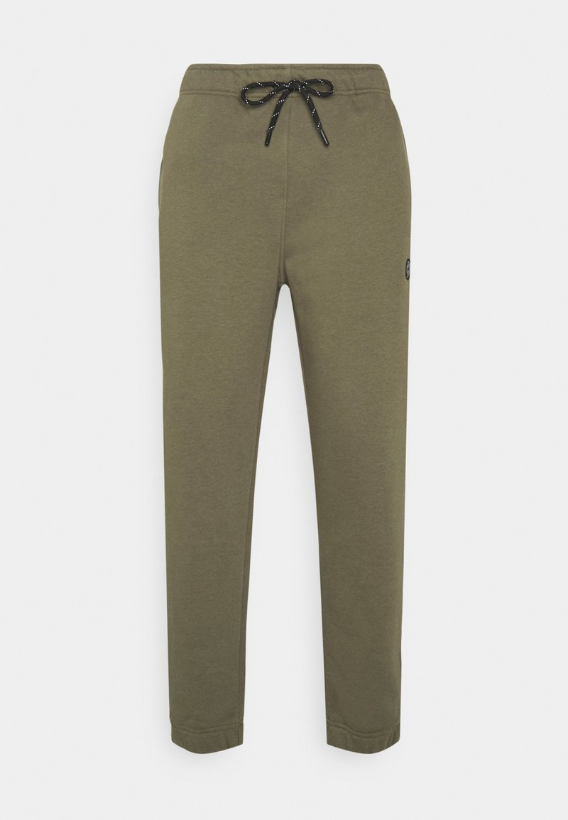Olijfgroene sweatpants in een zachte katoenmix. Voorzien van een tailleband met trekkoord met zwarte accenten en taps toelopende pijpen.
