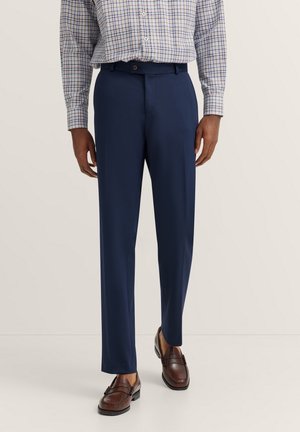 Marineblau pantalons aus glattem Stoff, mit geradem Schnitt, Knopfverschluss und klassischem Design für formelle Anlässe.