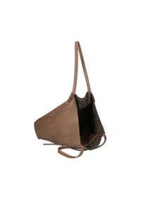 Borsa tote in pelle marrone con superficie testurizzata, spallacci sottili e un ampio interno con rivestimento di tessuto soffice.