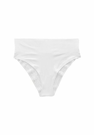 Witte onderbroek met een soepele tailleband en kanten zijkanten. Zachte textuur met een getailleerd ontwerp en gematigde bedekking.