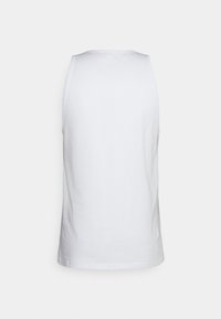 White sleeveless cotton tank top with a rounded neckline and a smooth texture, featuring clean lines and no visible patterns or accents.