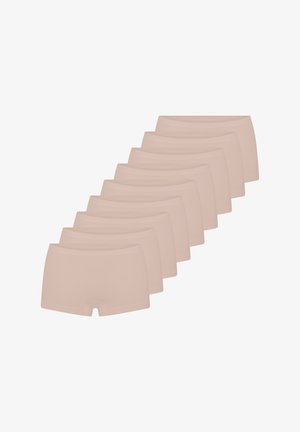 Confezione da dieci culotte da ragazzo in cotone elasticizzato beige con vita liscia, ciascuna caratterizzata da un taglio classico e un design senza cuciture.