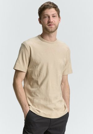 TOM TAILOR MIT PALMEN-MOTIV - T-shirt con stampa - beige palm jacquard