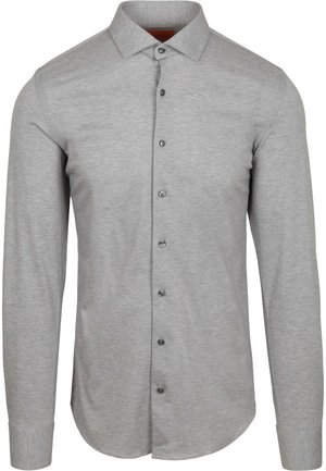 Heren grijs overhemd met lange mouwen, knoopsluiting aan de voorkant en een kraag, slim fit en een gladde stof structuur.