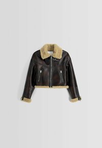 Bershka Bunda z umělé kůže - dark brown