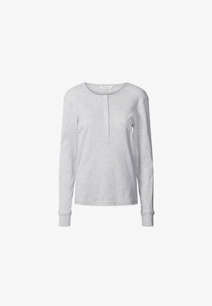 Lichtgrijs lang mouw henley shirt met een ronde halslijn, vijf-knopen placket en aansluitende manchetten. Zachte stof met een gladde textuur.