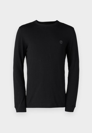 Zwarte lange mouwen T-shirt gemaakt van zachte katoen, met een ronde hals en een subtiele logo op de borst. Voorzien van standaard manchetten.