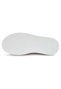 Semelle en caoutchouc blanc avec un motif en diamant texturé pour une meilleure adhérence et traction. Talon arrondi et bords lisses.