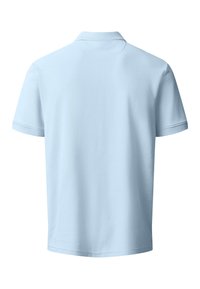 Polo à manches courtes bleu clair présenté de dos avec un col classique et une texture lisse et unie.