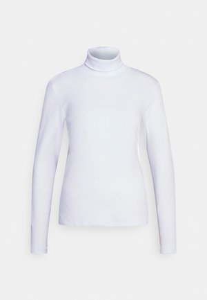 Hvit turtleneck langermet topp, laget av glatt stoff. Fitted design med minimale sømmer, med høy hals og rett kant.